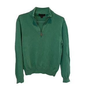 Brooks Brothers Green 1/4 Zip Cotton Pullover Sweater - Size: Medium